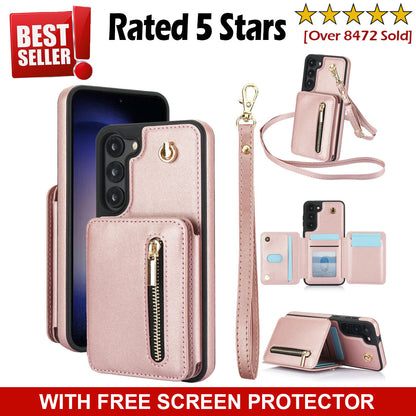 Luxury Cross Body Zipper Card Wallet Samsung Case (with FREE Screen Protector)
