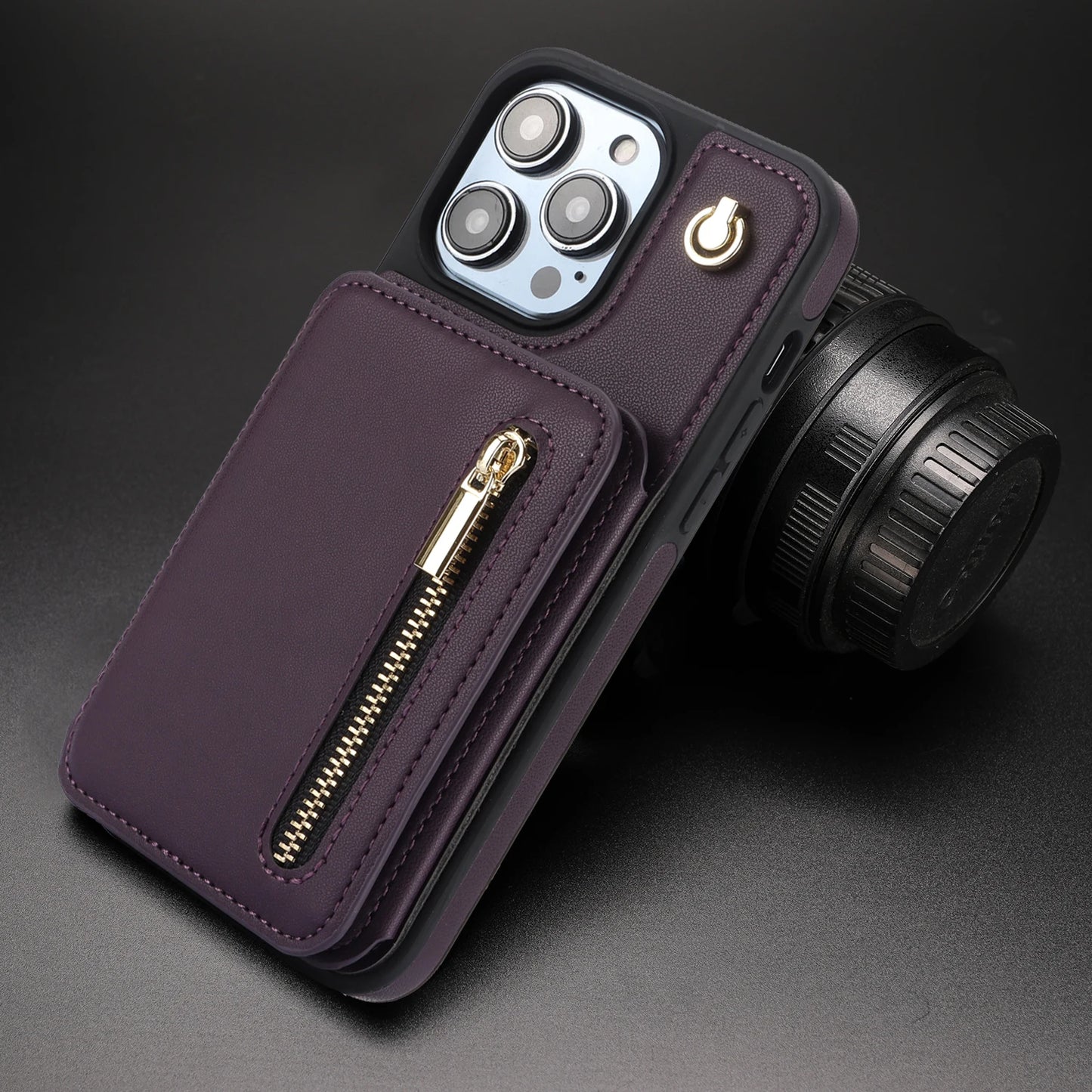 [New Colors] Luxury Cross Body Zipper Card Wallet iPhone Case