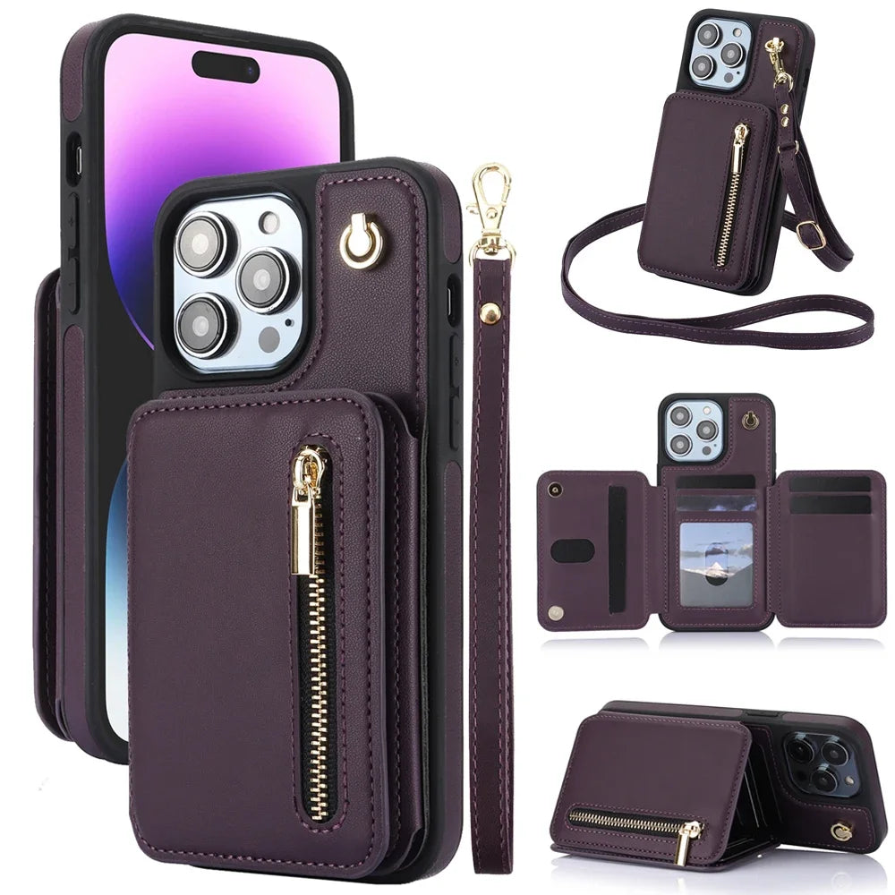 Luxury Cross Body Zipper Card Wallet Case [iPhone 16 Series]