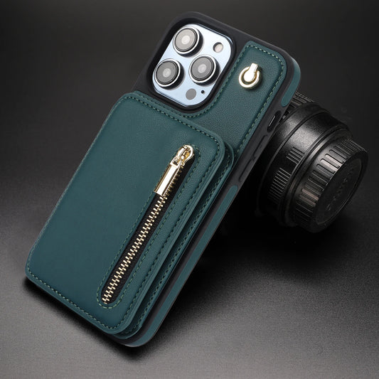 [New Colors] Luxury Cross Body Zipper Card Wallet iPhone Case