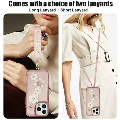3D Flowers Crossbody iPhone Wallet Case