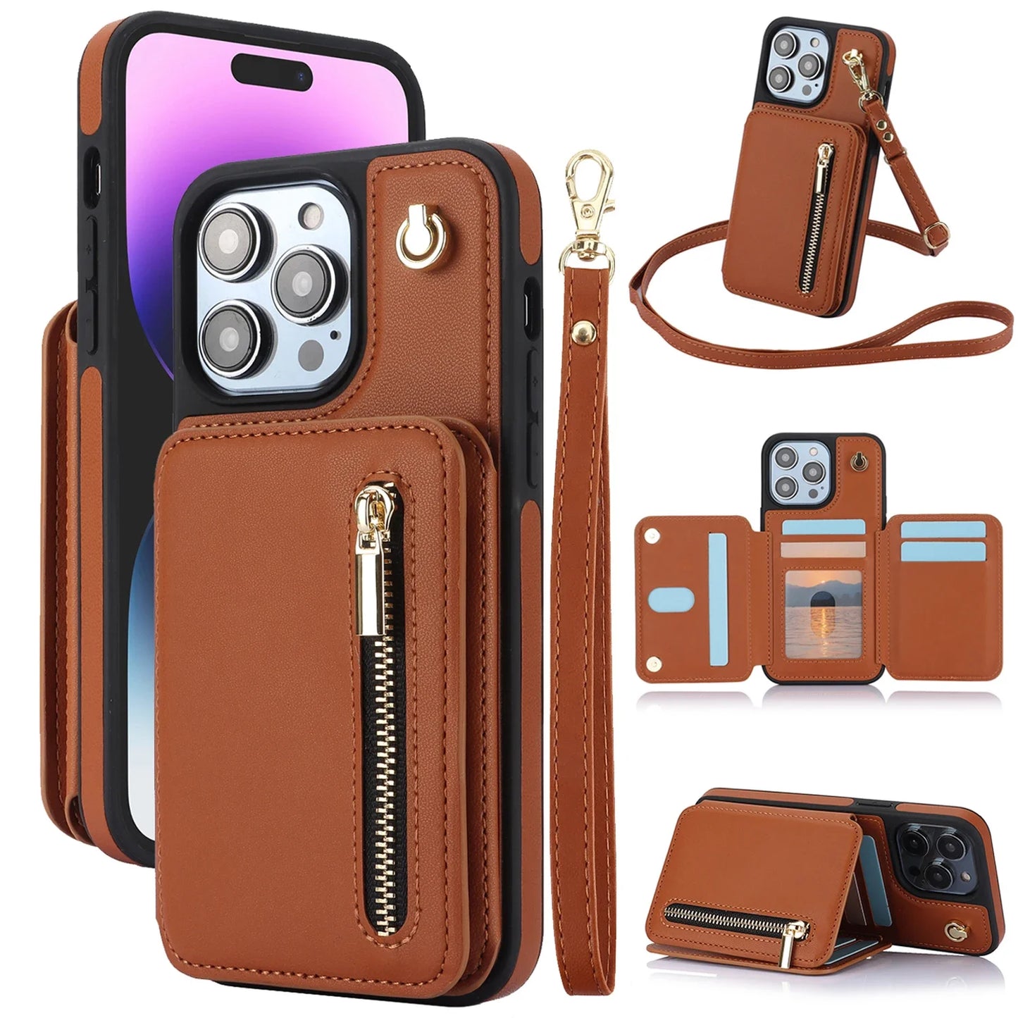 Luxury Cross Body Zipper Card Wallet Case [iPhone 16 Series]