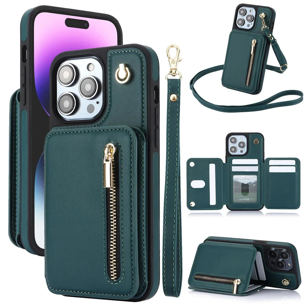 Luxury Cross Body Zipper Card Wallet Case [iPhone 16 Series]
